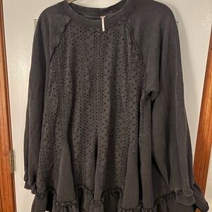 Free People Charcoal Eyelet Pullover